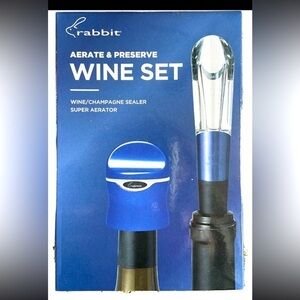 Rabbit Aerate & Preserve Wine Set NEW IN BOX Wine/champagne Sealer Aerator Blue